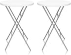 32in Cocktail Table, Plastic Folding Round High Top Indoor Outdoor Use, Foldable Bar Height Table for Parties and Commercial Events (White, 2 Pcs)