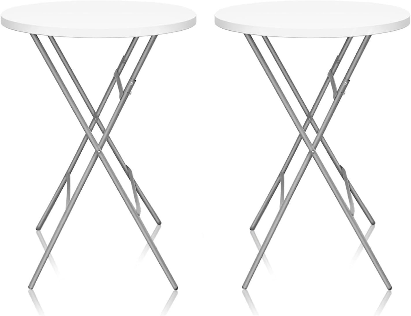 32in Cocktail Table, Plastic Folding Round High Top Indoor Outdoor Use, Foldable Bar Height Table for Parties and Commercial Events (White, 2 Pcs)
