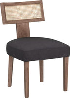 HNY Mid Century Modern Rattan Dining Chairs Set of 6, Farmhouse Linen Upholstered Accent Chair Curved Backrest Kitchen Chairs, with Hardwood Frame, Charcoal