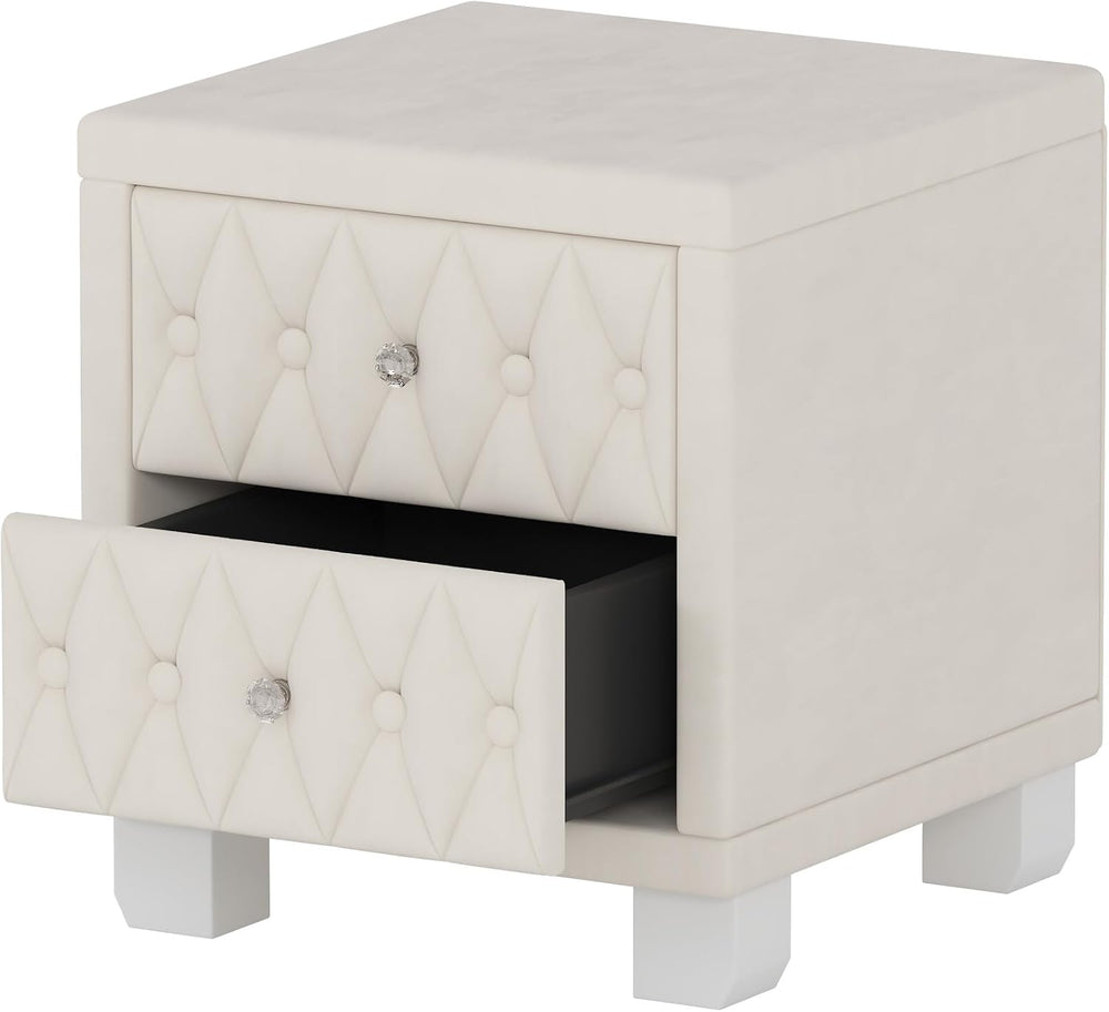 Elegant Velvet Nightstand with 2 Drawers and Crystal Handle, Storage Bedside ...