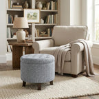 HomePop 19" Button Tufted Round Storage Ottoman - Blue Gray Woven Fabric