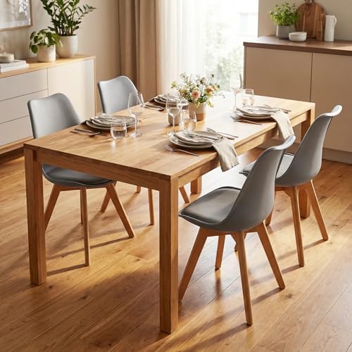 Dining Chairs Set of 4, PU Leather Kitchen Chairs,Wood Legs (Gray, 4 PC)