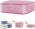 Space saver bag,for quilts, duvets or other fluffy clothing.Measures 21" L x 16.5" W x 11.2" H when unfolded and 21" L x 16.5" W x 4.8" H when compressed.Pink
