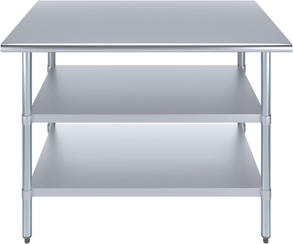AmGood Stainless Steel Work Table with 2 Shelves | NSF | Metal Utility Table (48" Long x 30" Deep)