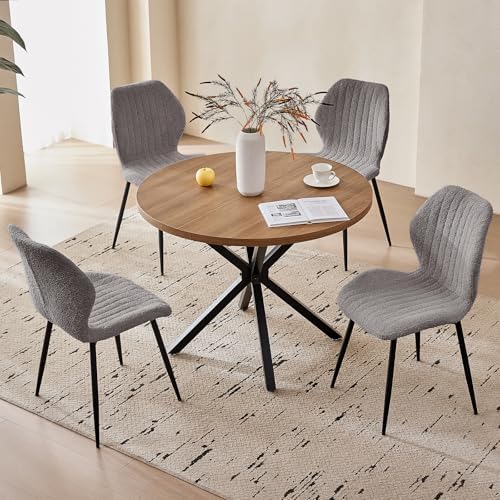 39" Round Dining Table Set for 4, Brown Table & 4 Gray Chair