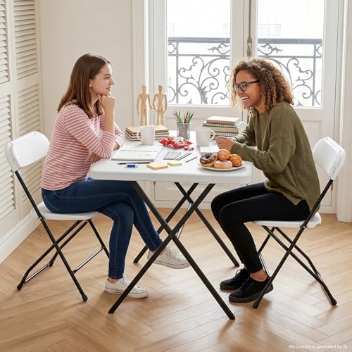 Folding Table Set with 2 Pack Folding Chairs, No Assembly Portable Event Tabl...