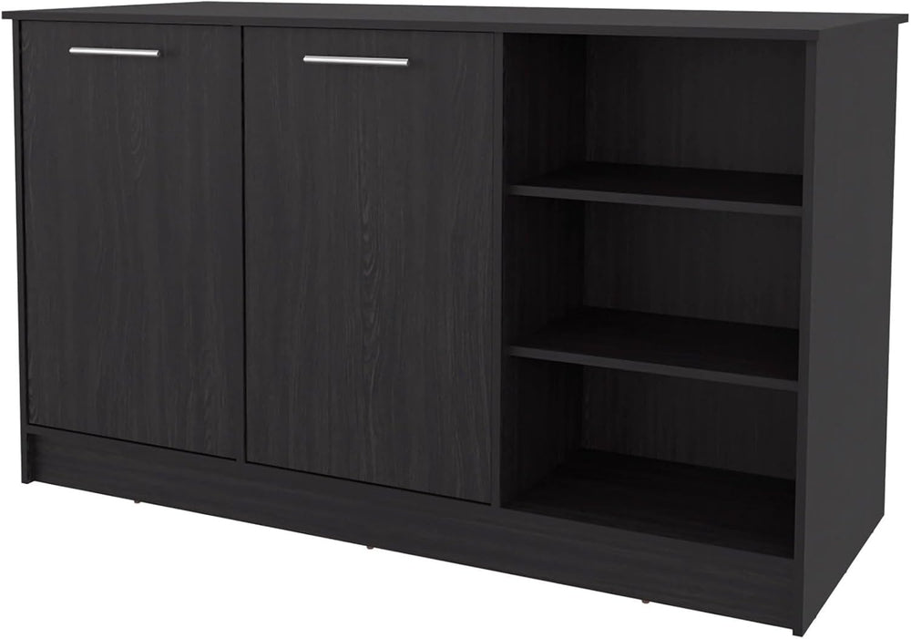 Wengue Kitchen Island with 2-Door and Open Storage | Six-shelf design with op...