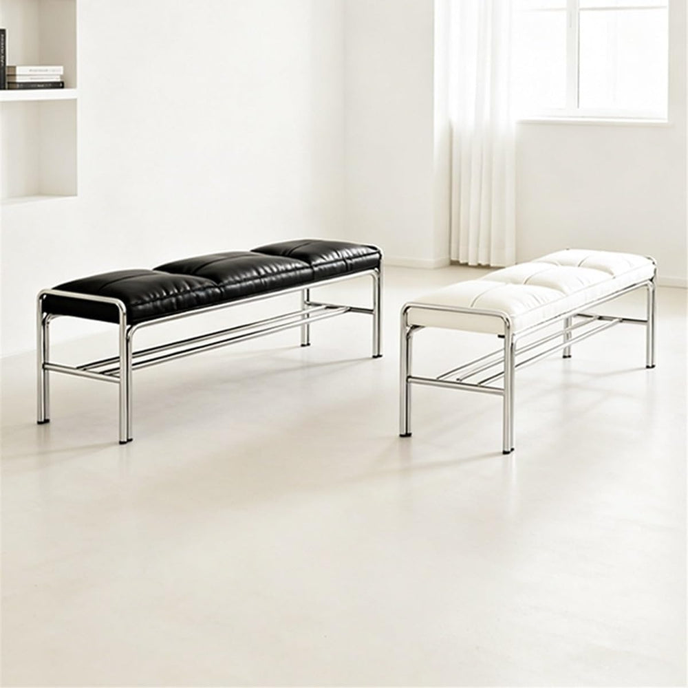 Modern Stainless Steel Long Bench with Leather Cushion Home-use Soft-Pack Sho...