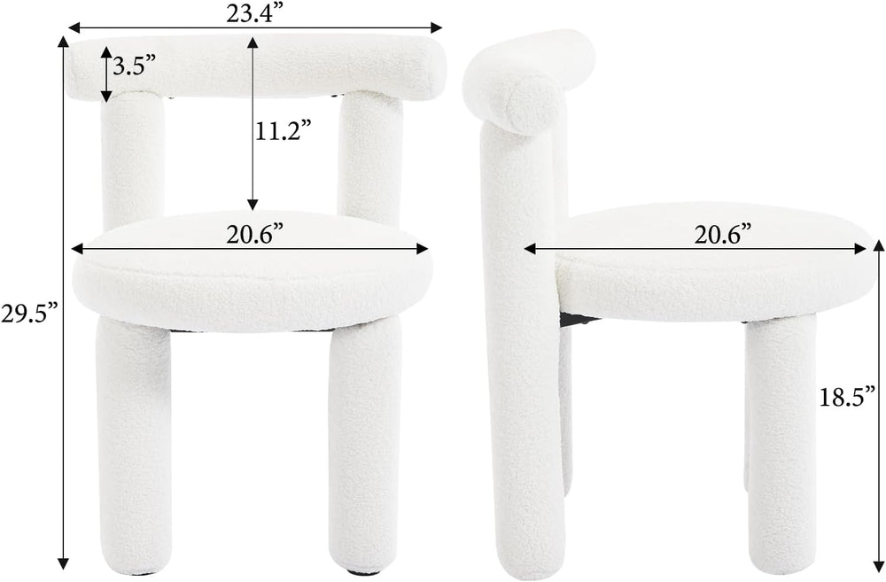 Sherpa Armless Dining Chair Set of 2, White | Curved Back,Pet Friendly Fabric...