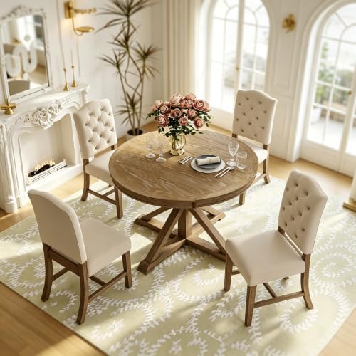 LUMISOL 5 Peice Round Dining Table Set for 4, Farmhouse Kitchen Table Set wit...