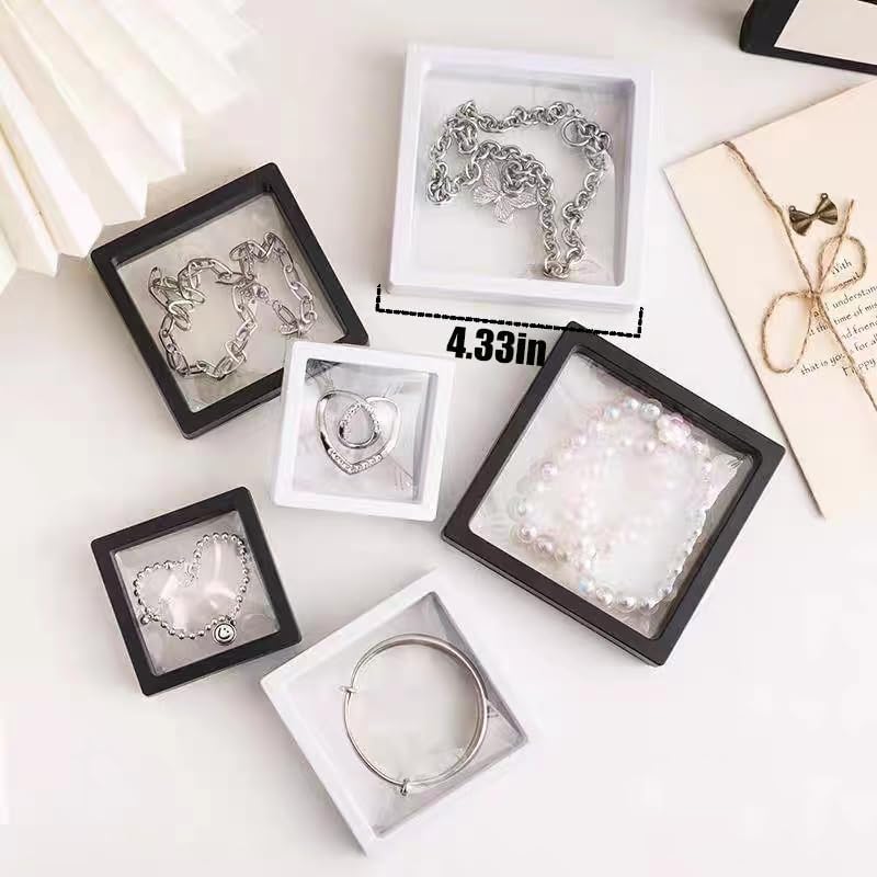 12PCS 3D Floating Frame Display Stand, Jewelry Box, Gift Box, Ornament Organizer, Small Travel Jewelry Box, PE Film Anti-Oxidation, Suspended Display Box Stackable (4.33 * 4.33, Type 1)