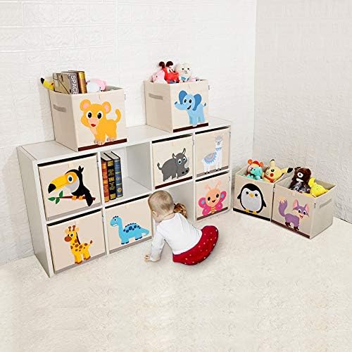 Foldable Animal Cube Storage Bins Fabric Toy Box/Chest/Organizer for Kids Nursery, 13 inch (Elegant Giraffe)