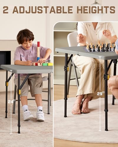 FanttikOutdoor Folding Card Table 34" Square, 2 Heights, Picnic Party Ga...