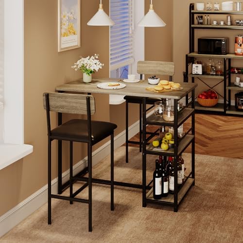 CABIHOME Dining Table Set for 2, Kitchen Table and Upholstered Chairs for 2, ...