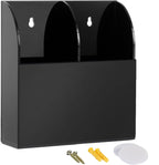 Yeeco Acrylic Remote Control Holder Wall Mount 2 Compartments, Black Remote Holder Wall Mount, 5.3’’×1.6’’×5.6’’ Wall Pen Holder, Pen Holder for Wall, Remote Control, Pens, Makeup, Key