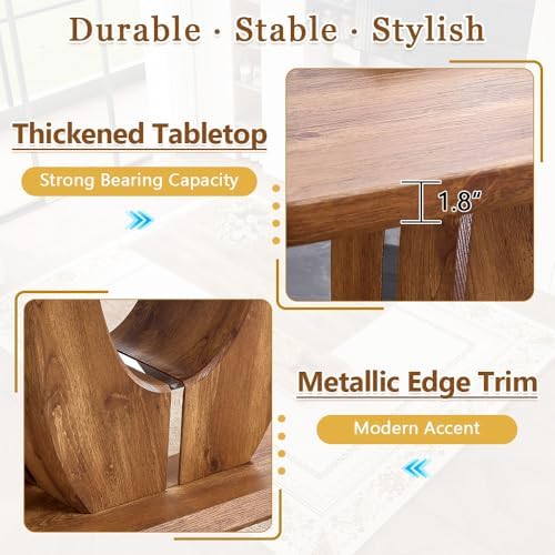 Modern Dining Table Set for 6, 63" Wood Kitchen Table with 6 PU Leather ...