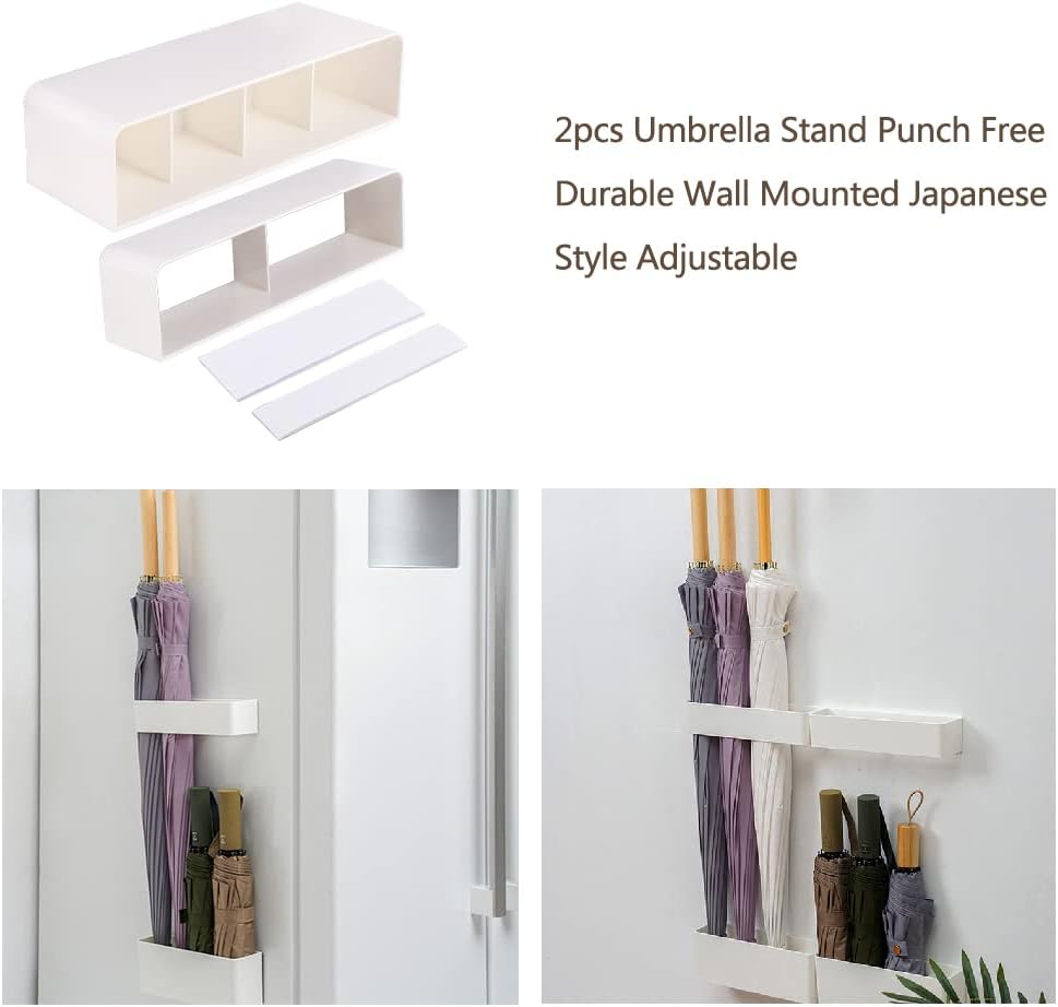 Umbrella Stand Rack, Umbrella Holder For Entryway, Height Adjustment Space Saving Storage Organizer With Drip Tray for Hotel Hallway Home Office, No Drilling(COLOR:White)