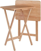 2-Piece Solid Wood TV Tray Table Set | Foldable Snack & Laptop Desk | Portable Folding Dinner Side Table | Space Saving | Natural Finish