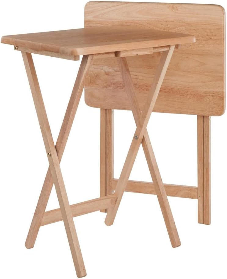 2-Piece Solid Wood TV Tray Table Set | Foldable Snack & Laptop Desk | Portable Folding Dinner Side Table | Space Saving | Natural Finish