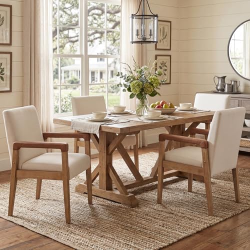 Mid Century Modern Dining Chairs Set of 6, Linen Fabric Upholstered Kitchen C...