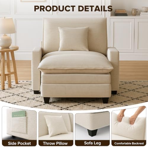 Oversized Accent Chair with Ottoman, 41" Comfy Cloud Single Seat Sofa | ...