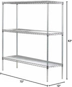Omega 12" Deep x 72" Wide x 63" High 3 Tier Chrome Starter Shelving Unit