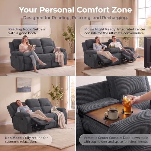 Leather Recliner Sofa Set for Living Room Furniture Sets,Dark Gray Reclining ...