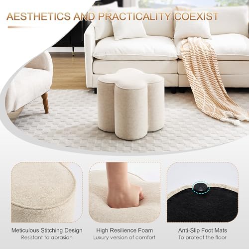 Zesthouse Flower Pouf Ottomans Foot Rest Set of 2, Linen Poofy Ottomans | Lar...