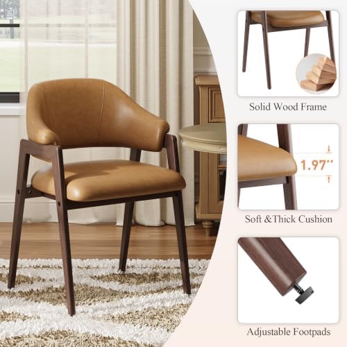 MALOL Wooden Dining Chairs Set of 4, Faux Leather, Curved Open Back, Brown