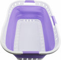 SAMMART 44L (11.62 gallon) Collapsible Plastic Laundry Basket - Foldable Pop Up Storage Container/Organizer - Portable Washing Tub - Space Saving Hamper/Basket (1, White/Lt. Purple)