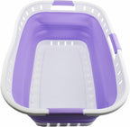 SAMMART 44L (11.62 gallon) Collapsible Plastic Laundry Basket - Foldable Pop Up Storage Container/Organizer - Portable Washing Tub - Space Saving Hamper/Basket (1, White/Lt. Purple)