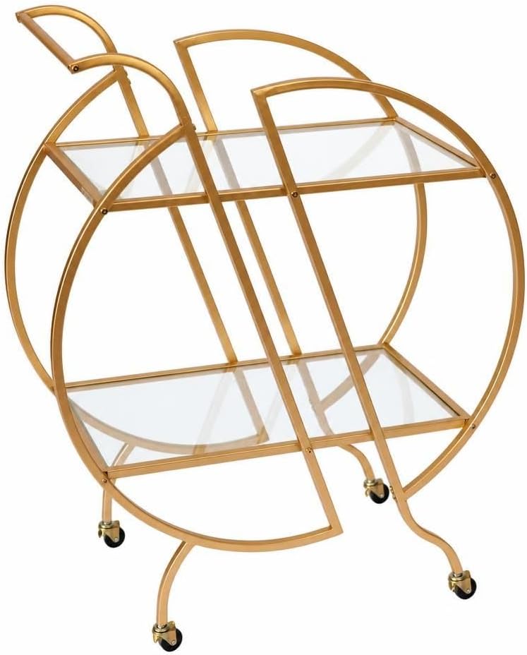 Multi-Purpose Round Rolling Serving Bar Cart with Lockable Caster Wheels, 2 M...