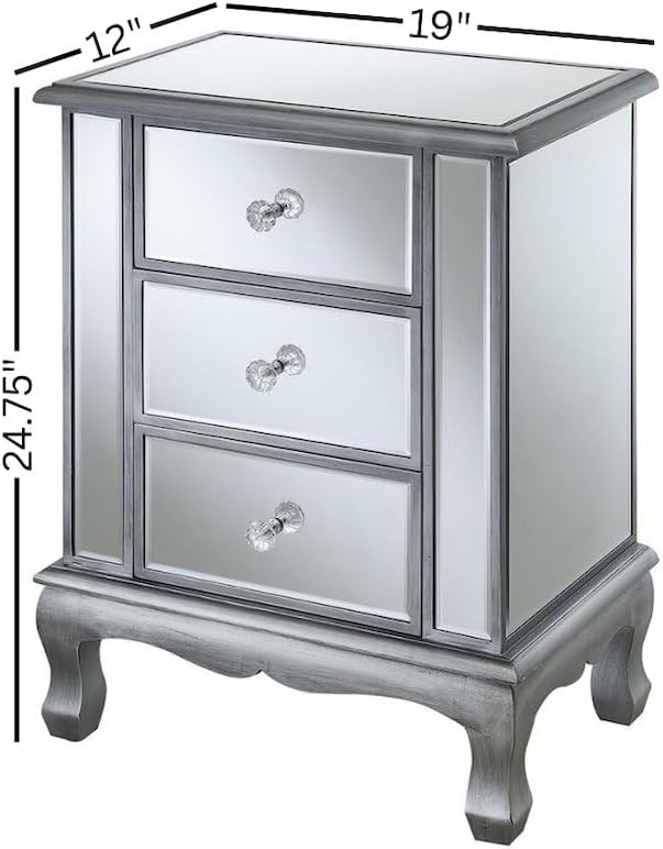 Furnifact Glam Mirrored End Table with 3 Drawers, Small Accent Nightstand for...