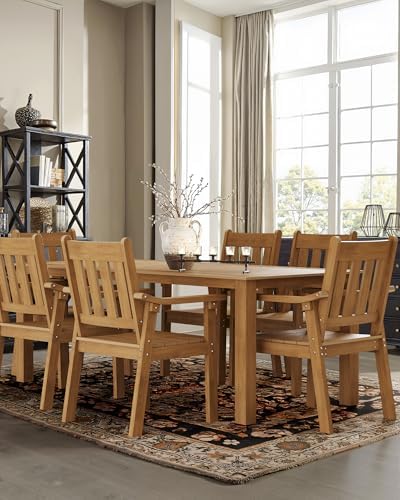 YEFU 7-Piece Patio Table Set, All-Weather HIPS, Metal Aluminum Frame, Teak