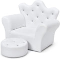 GLACER Kids Sofa with Ottoman, Kids White Couch with Embedded Crystal & PVC Leather, Upholstered Child’s Crown-Back Armchair, Baby Sofa Chair Seat Furniture, Princess Chair for Toddler Girls(White)