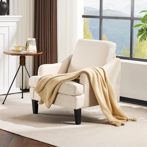 VINGLI Linen Fabric Accent Chairs Set of 2, Beige Modern Upholstered Armchair...