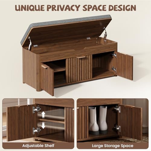 37.4" W Shoe Bench with Storage, Lift Top Entryway Bench, Walnut | 2-Tie...