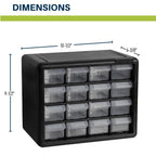 Akro-Mils 16-Drawer Plastic Storage Cabinet | 10-1/2 x 6-1/2 x 8-1/2 Inch | Black | Model 10116 | Garage Organization