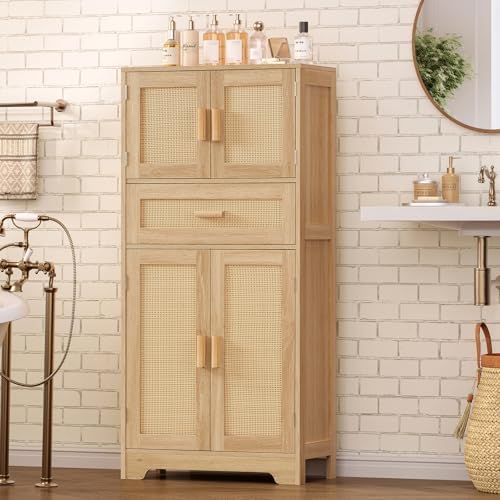 TEENFON 47.2" H Tall Storage Cabinet with Adjustable Shelf, Rattan Cabin...