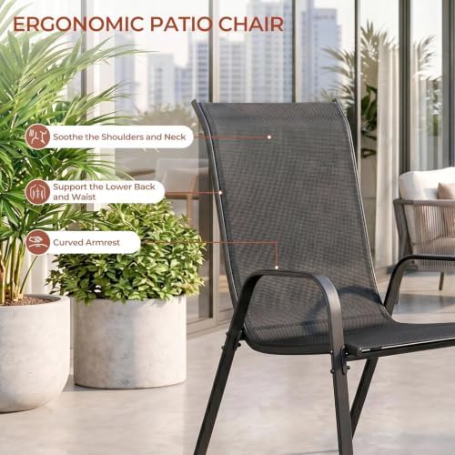 TLSUNNY 5 Pieces Patio Dining Set for 4, Glass Table and Textilene Chair