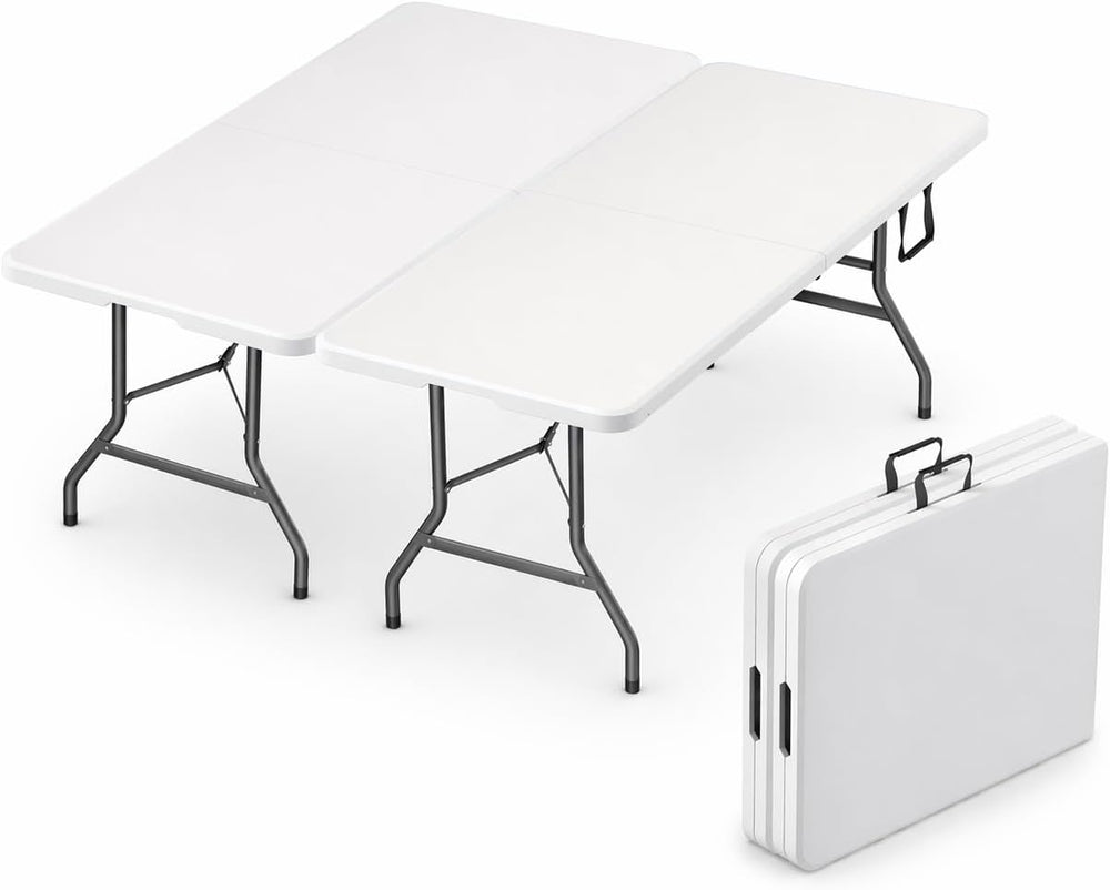 2 PACK of 6 Feet Foldable Table with Built in Handle & Steel Legs | 6FT H...