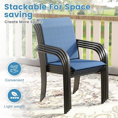 DIFY 7 Pieces Patio Dining Set for 6, Patio Furniture Includes Blue Stackable...