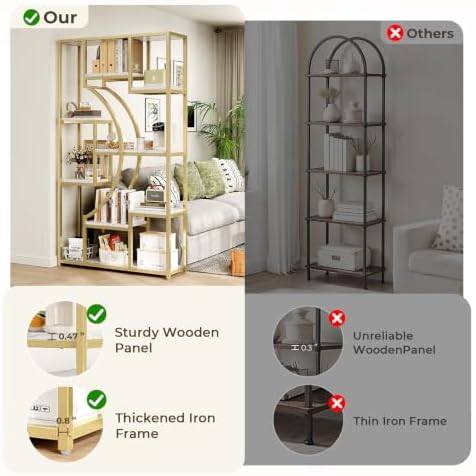 LGHM 79" W Luxury Marble-Patterned White Gold Bookshelf, Set of 2