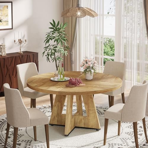 Tribesigns Farmhouse Dining Table, 47 Inch Round Dinner Table for 4, Rustic R...