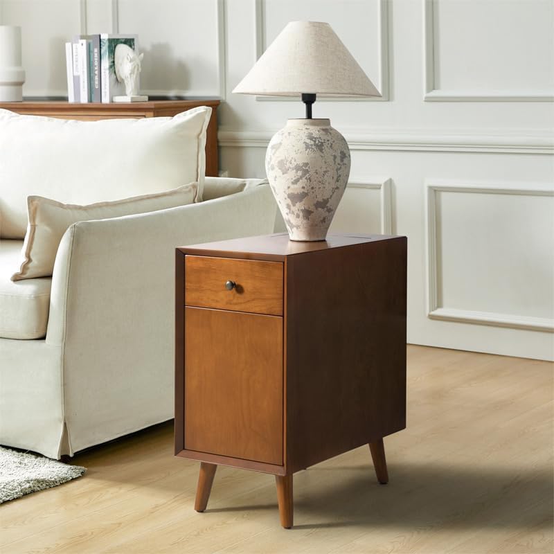 HULALA HOME Side Table with Drawers and Charging Station, Modern End Table wi...