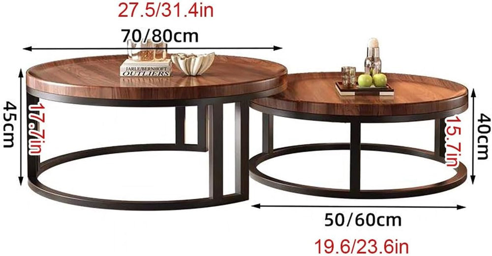Modern Round Nesting Coffee Tables for Living Room, 2-Piece Set with Wood Top...