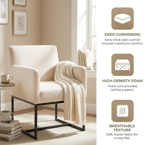 HNY Mid Century Modern Upholstered Dining Chairs with Arms Set of 6, Linen Ac...