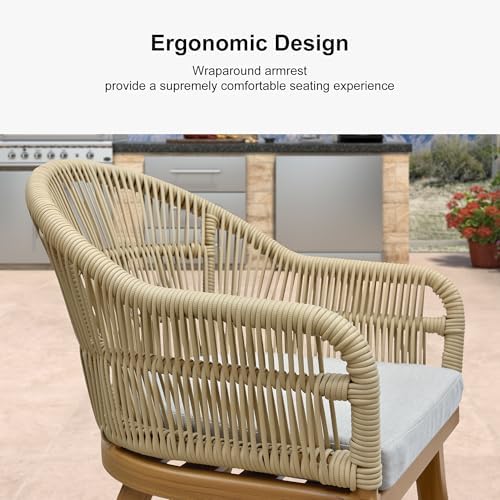 PURPLE LEAF 7 Pieces Patio Dining Set with Rattan Chairs Cushion, Teak