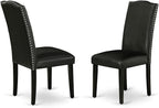 East West Furniture DLEN3-BLK-69 3 Piece Dining Room Furniture Set Contains a Round Dining Table with Dropleaf and 2 Black Faux Leather Upholstered Chairs, 42x42 Inch, Black