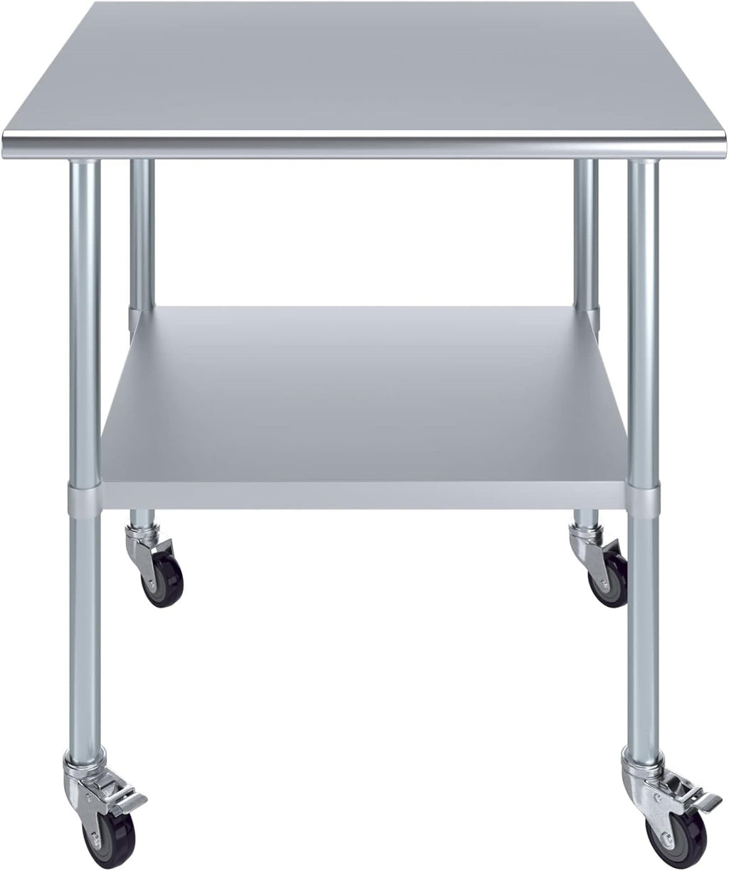 AmGood 30" x 36" Stainless Steel Work Table with Casters | Heavy Duty Metal Utility Table On Wheels | Kitchen Island Cart